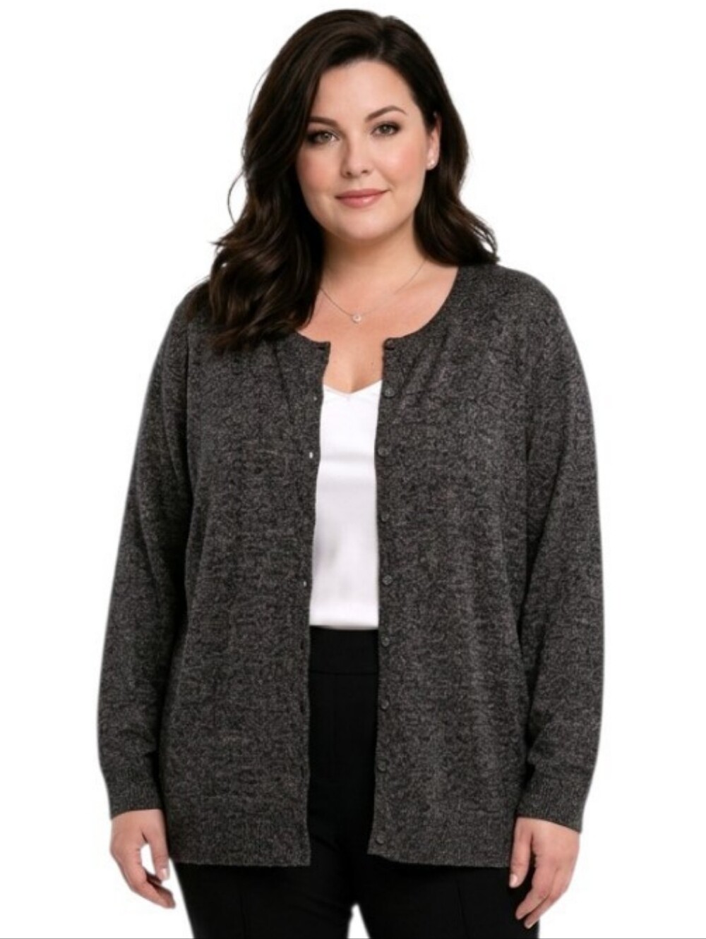 Croft & Barrow Dark Gray Heathered Marl Button-Front Sweater Cardigan Size 3X